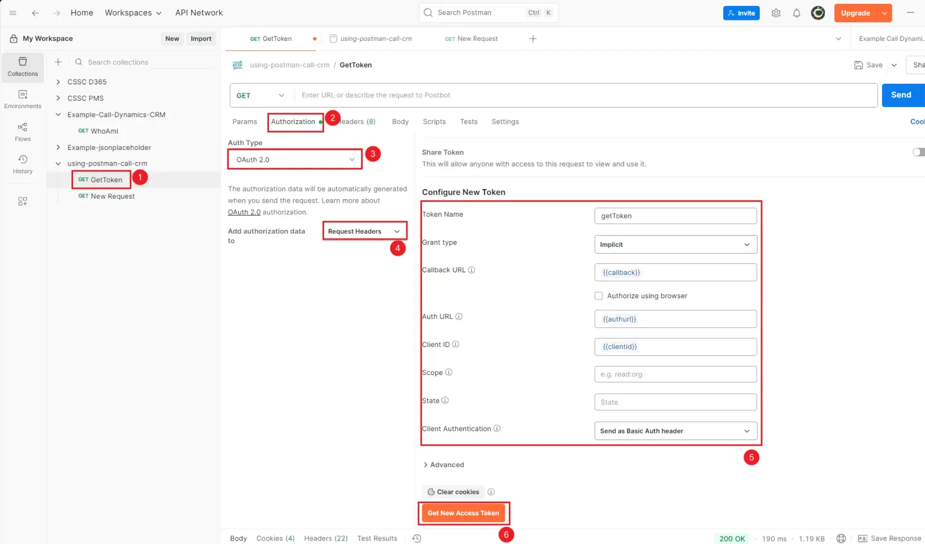 Configure Token Information for Postman Request