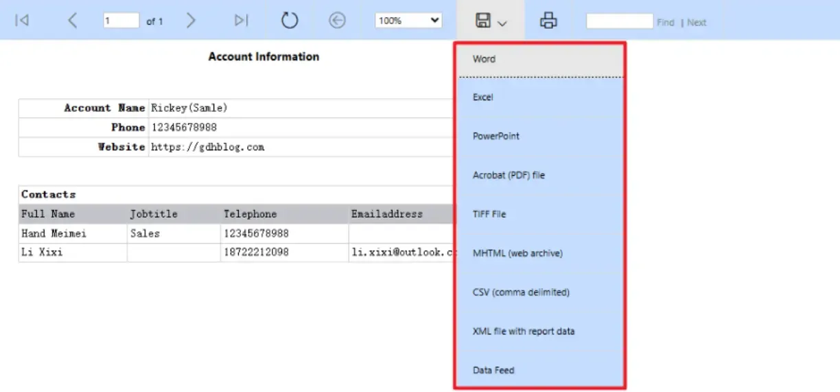 Report Export Page