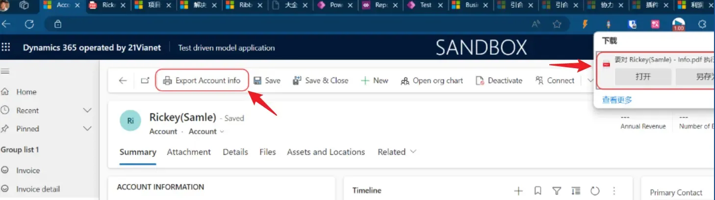 Click Export Account Info