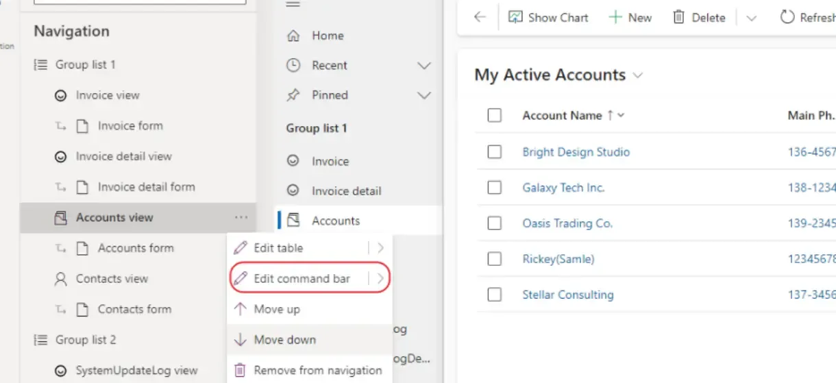 Select Edit Command Bar