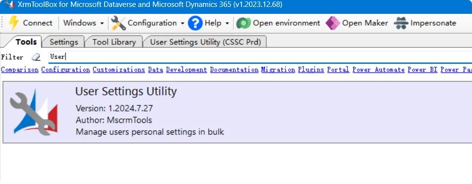 Open User Settings Utility