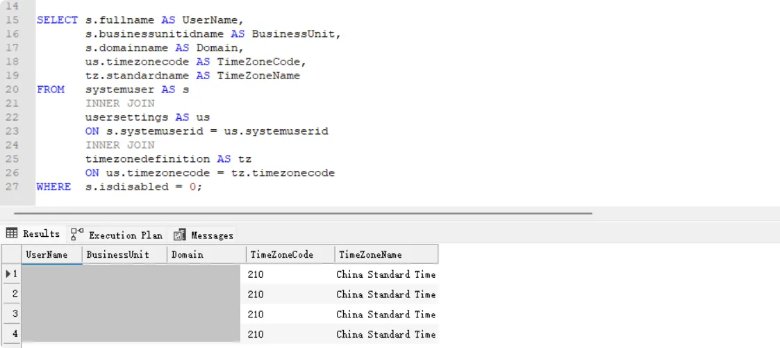 Query User Time Zone via SQL