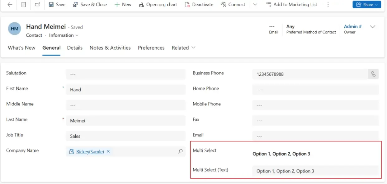 New Multi-Select Field and Corresponding Text Field in Contact Entity